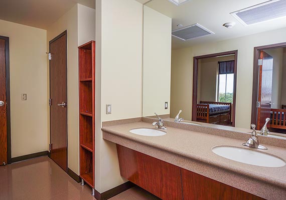 Students have their own bathrooms in many units, and every suite has at least two private bathrooms.